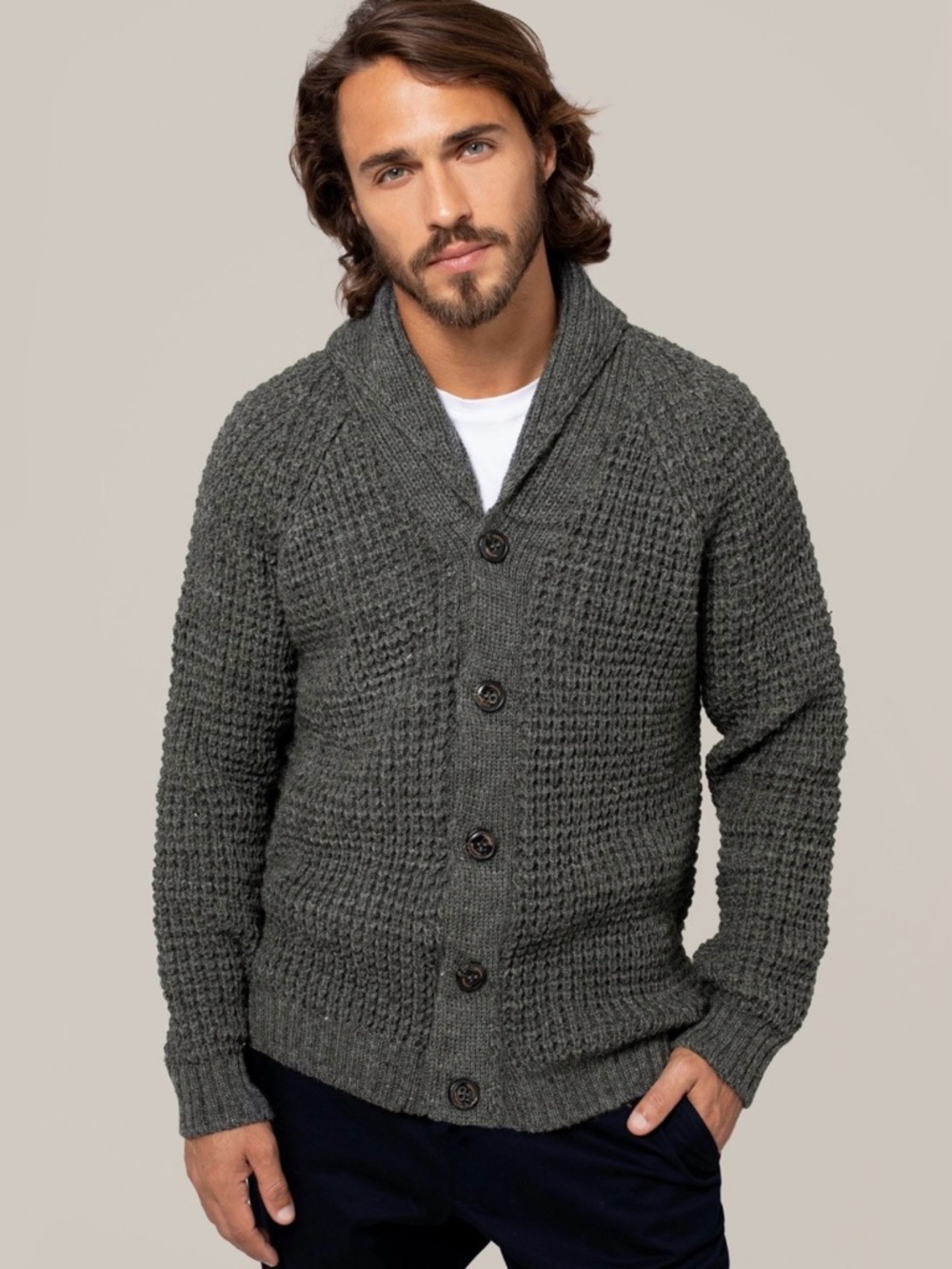 Timberland Shawl Collar Wool/Cashmere Blend Cardigan Gray Sz M